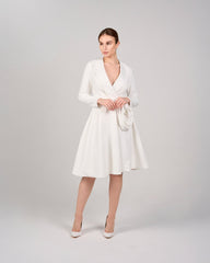 Long-Sleeve Wrap Dress with Draped Detail - IVORY