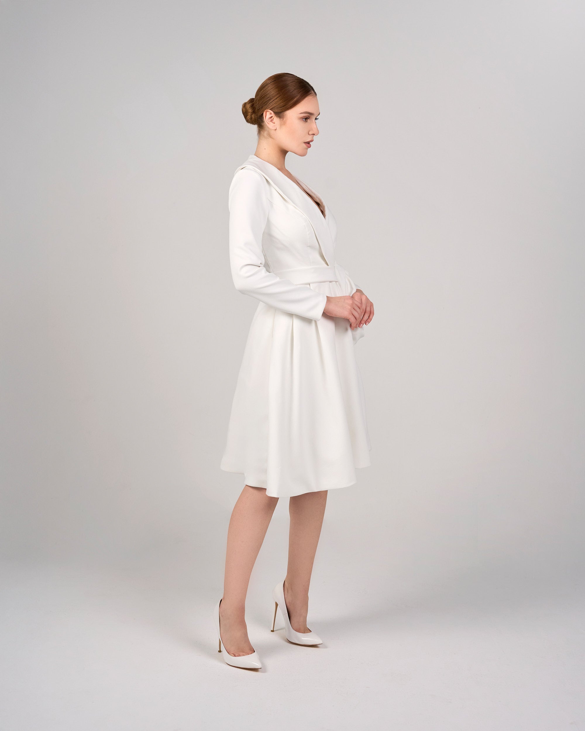Long-Sleeve Wrap Dress with Draped Detail - IVORY