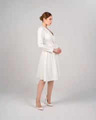Long-Sleeve Wrap Dress with Draped Detail - IVORY