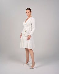 Long-Sleeve Wrap Dress with Draped Detail - IVORY