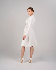 Long-Sleeve Wrap Dress with Draped Detail - IVORY