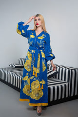 Embroidered Maxi Kaftan with Tassel Belt – AZURE