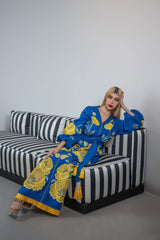 Embroidered Maxi Kaftan with Tassel Belt – AZURE