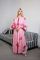Off-Shoulder Embroidered Maxi Dress with Tassel Belt – ROSA