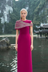 embellished asymmetric cape gown – Lornal