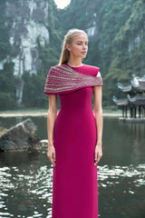 embellished asymmetric cape gown – Lornal