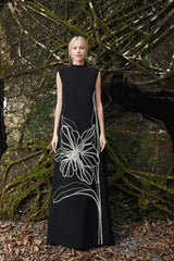 sleeveless column gown with floral bead embroidery – Amnaah