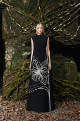 sleeveless column gown with floral bead embroidery – Amnaah