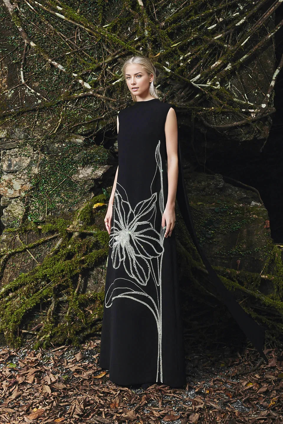 sleeveless column gown with floral bead embroidery – Amnaah