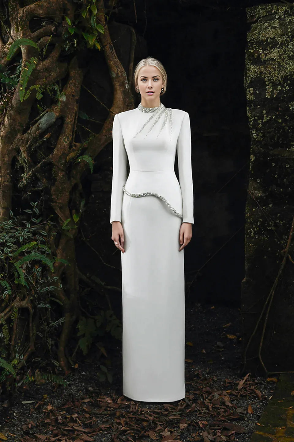 embellished high-neck column gown – Neleey