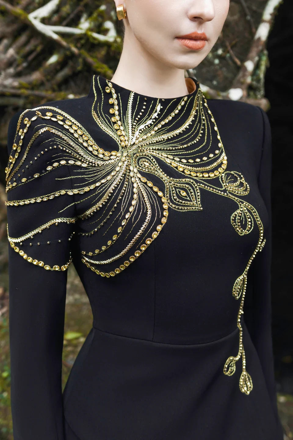 embroidered peplum column gown – Dalee