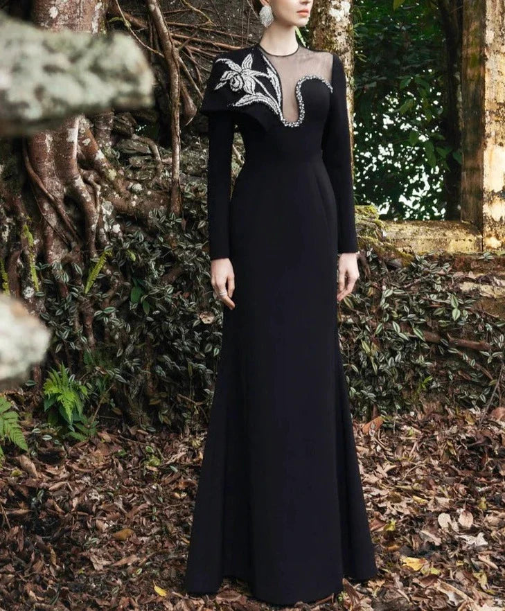 illusion neckline gown with embellished shoulder – Polee