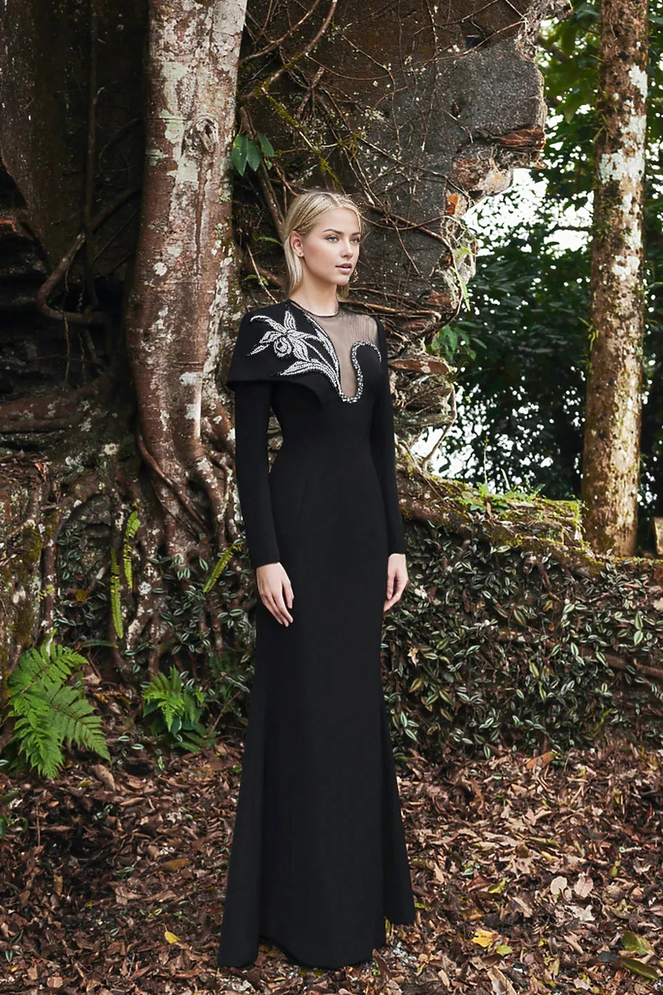 illusion neckline gown with embellished shoulder – Polee