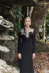 illusion neckline gown with embellished shoulder – Polee