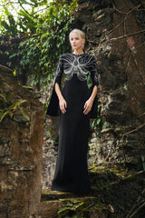 embellished cape-sleeve column gown – Sileen