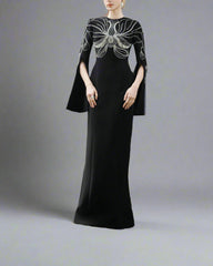 Embellished Column Dress with Cape Sleeves - Marina