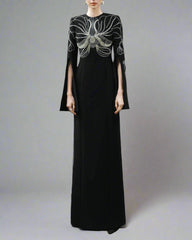 Embellished Column Dress with Cape Sleeves - Marina