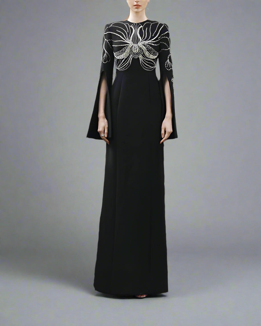 Embellished Column Dress with Cape Sleeves - Marina