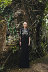 embellished cape-sleeve column gown – Sileen