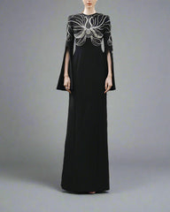 Embellished Column Dress with Cape Sleeves - Marina