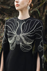 embellished cape-sleeve column gown – Sileen
