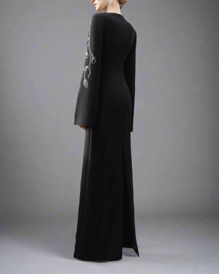 Embellished Column Dress with Cape Sleeves - Marina