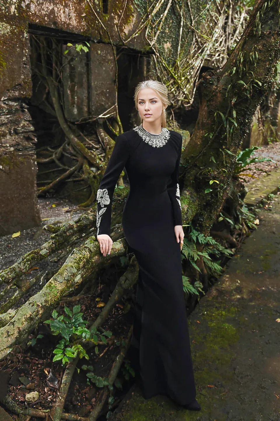 embellished neckline and cuff gown – Tolreel