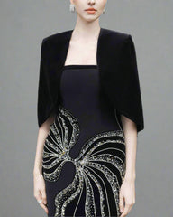 Strapless Column Dress with Velvet Cape - Leslie