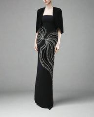 Strapless Column Dress with Velvet Cape - Leslie