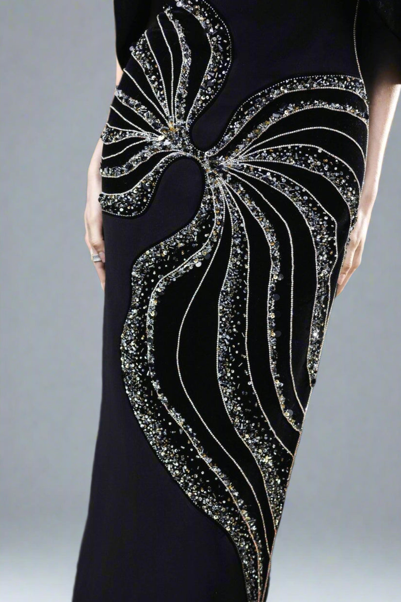 Strapless Column Dress with Velvet Cape - Leslie