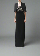 Strapless Column Dress with Embellished Cape - AURA