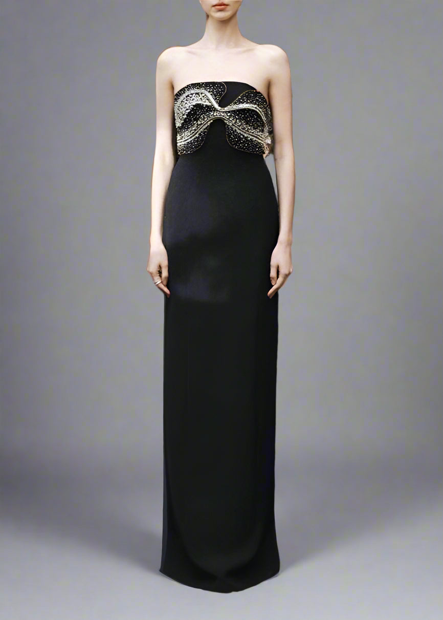 Strapless Column Dress with Embellished Cape - AURA