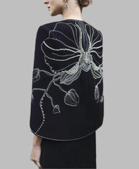 Plunging Neckline Gown with Embroidered Cape - STELLA