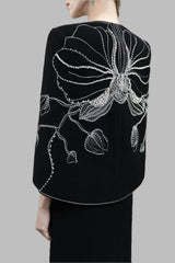 Plunging Neckline Gown with Embroidered Cape - STELLA
