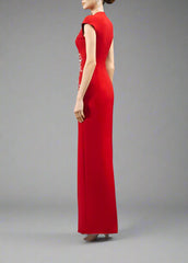 Cap-Sleeve Column Dress with Floral Embellishments - SCARLET