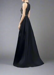 Plunging Neck A-line Dress with Embellished Bodice - ELYSIA