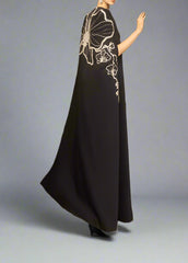 Strapless Column Dress with Embellished Cape - NOIR
