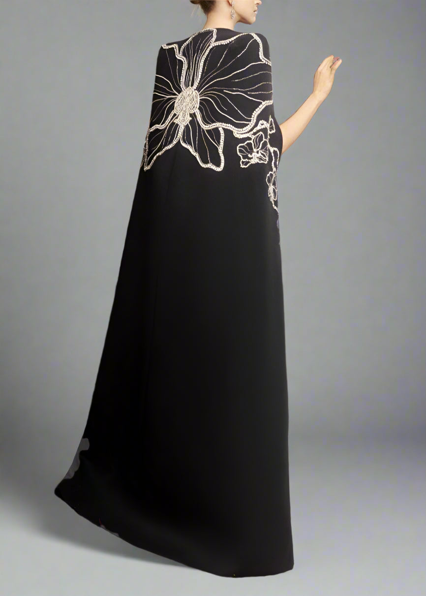 Strapless Column Dress with Embellished Cape - NOIR