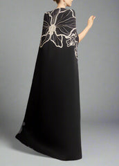 Strapless Column Dress with Embellished Cape - NOIR