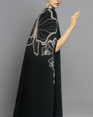 Strapless Column Dress with Embellished Cape - NOIR