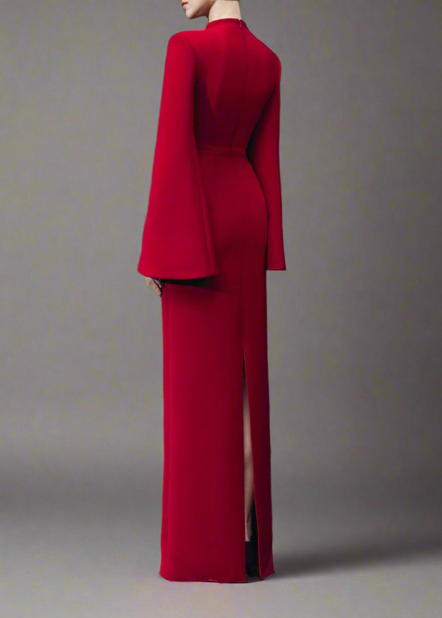 Long-sleeve column dress with floral sequin embellishment - Cecilia