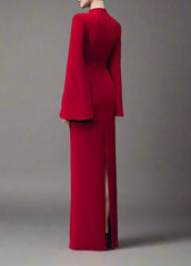 Long-sleeve column dress with floral sequin embellishment - Cecilia
