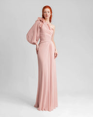 one-shoulder draped gown with voluminous sleeve – Loviee