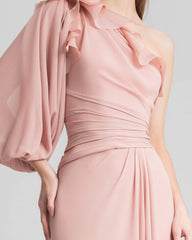one-shoulder draped gown with voluminous sleeve – Loviee