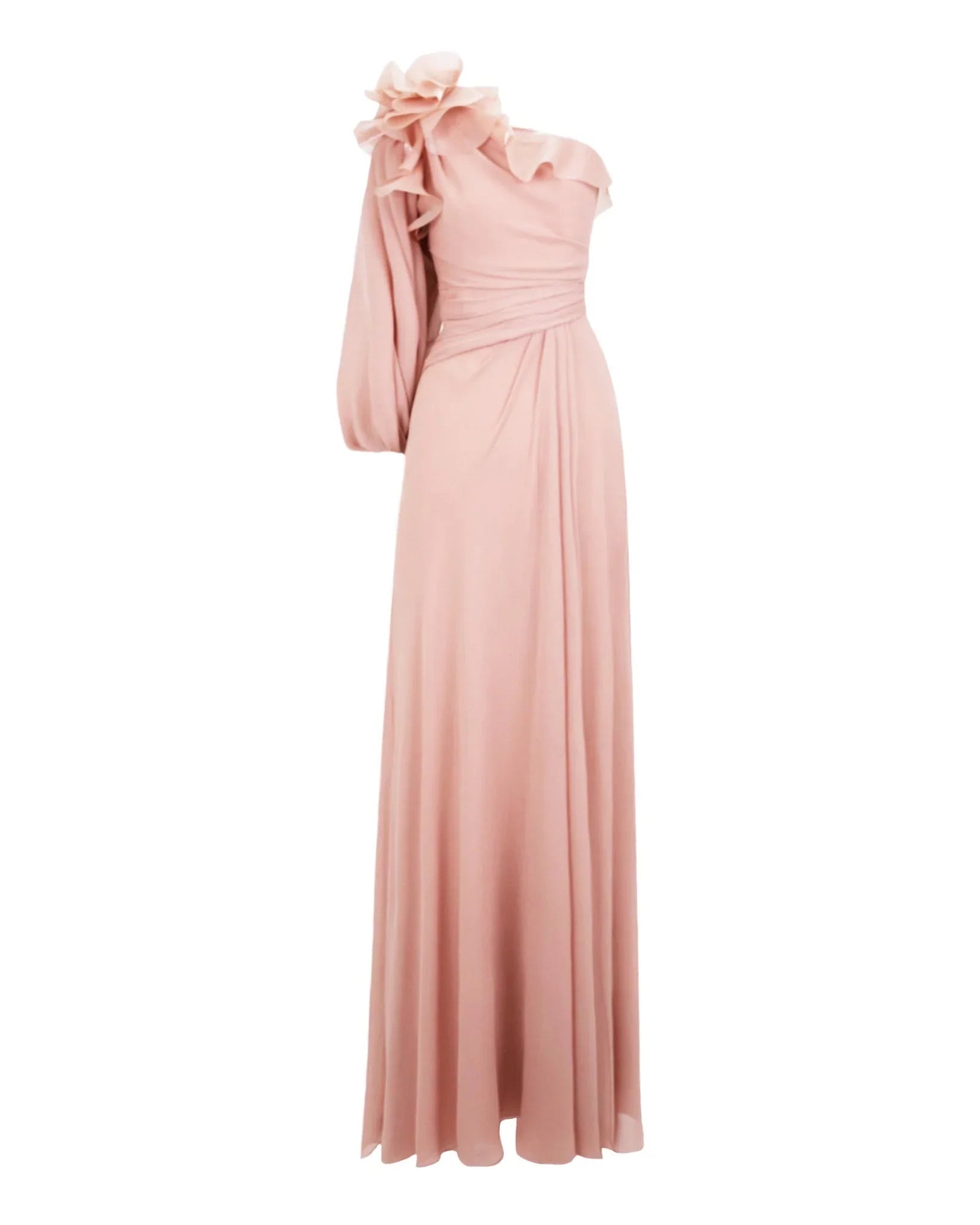 one-shoulder draped gown with voluminous sleeve – Loviee
