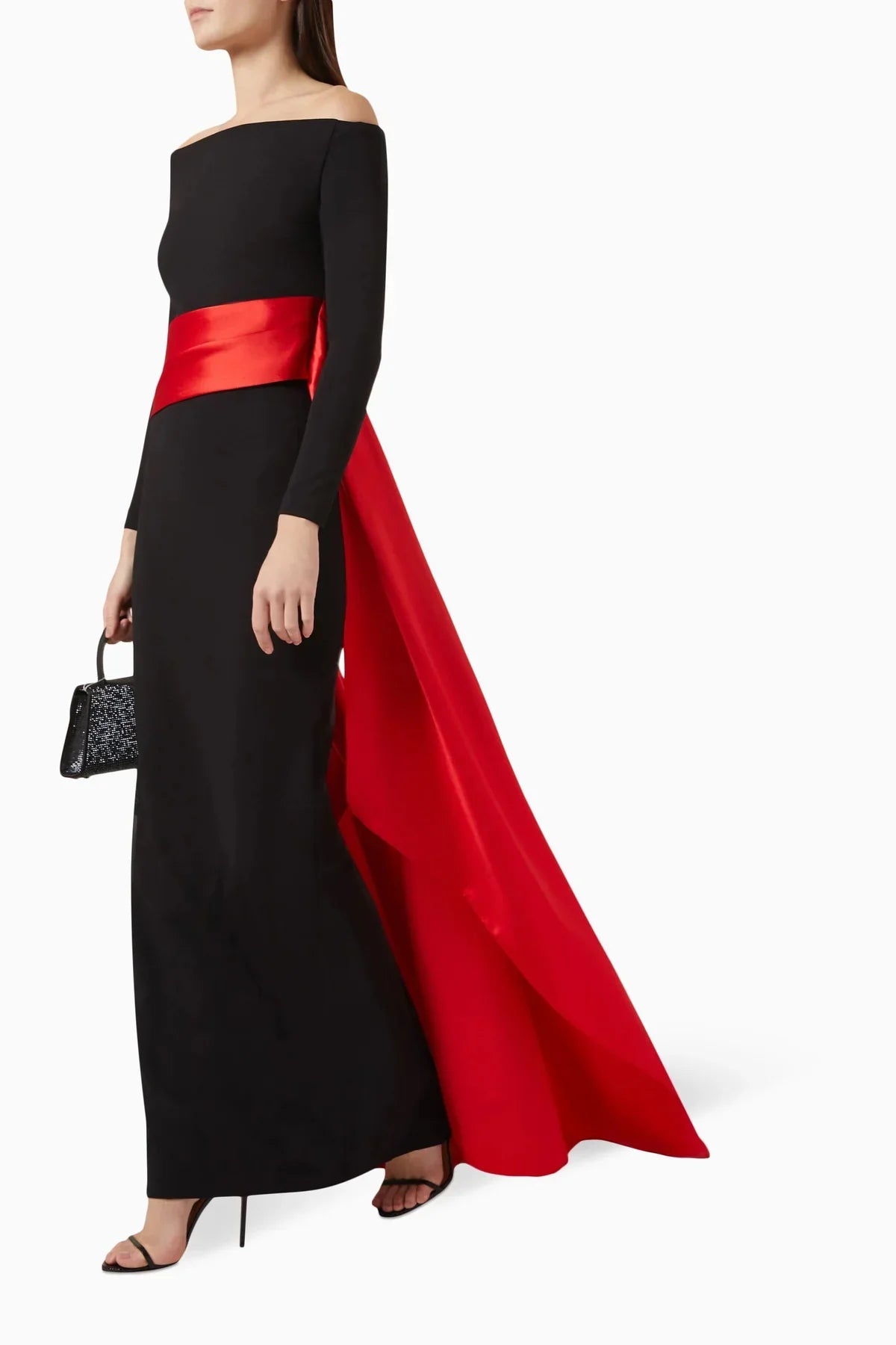 off-shoulder gown with sculpted draped train – Xalee