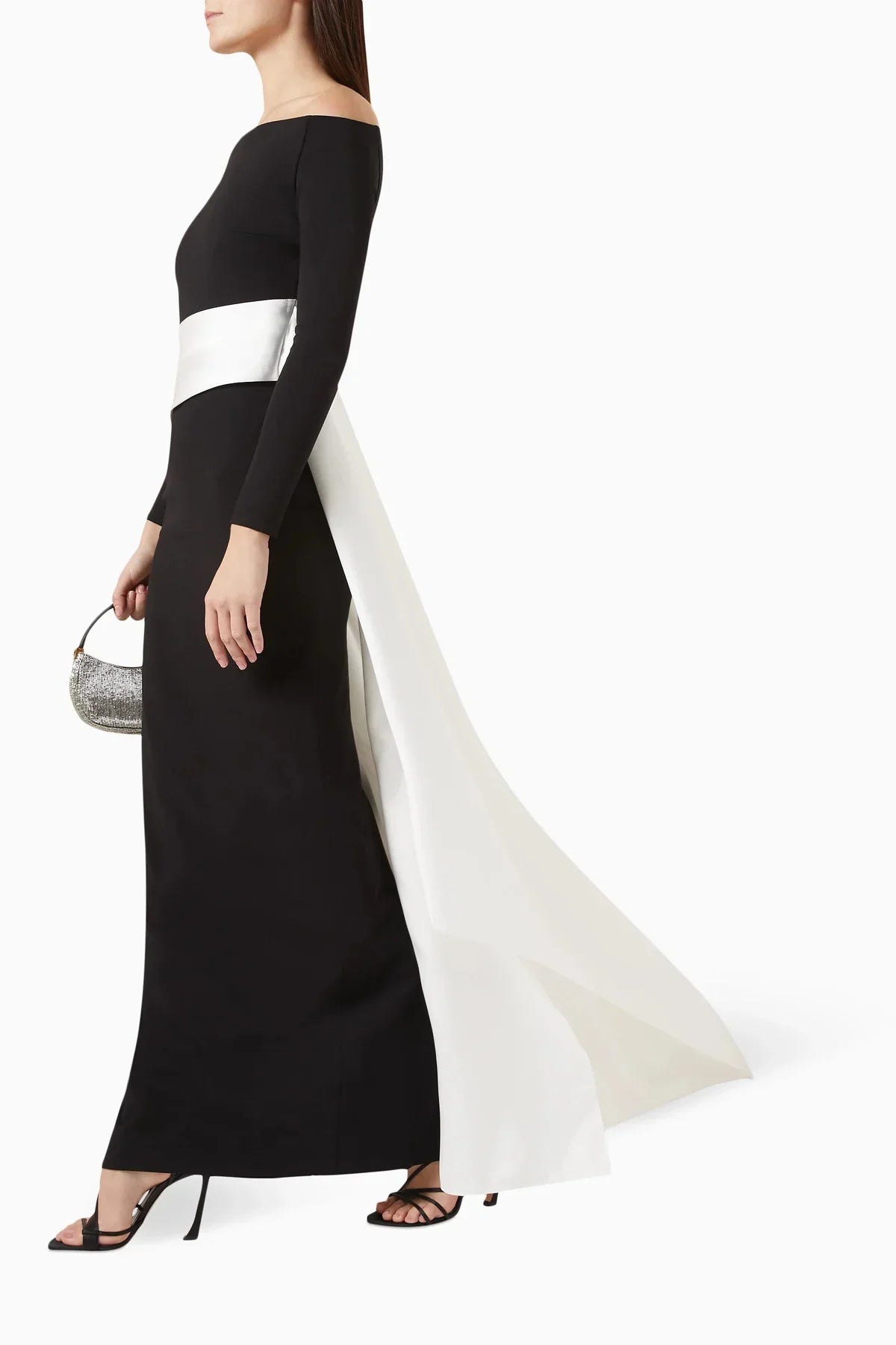 off-shoulder gown with sculpted draped train – Xalee