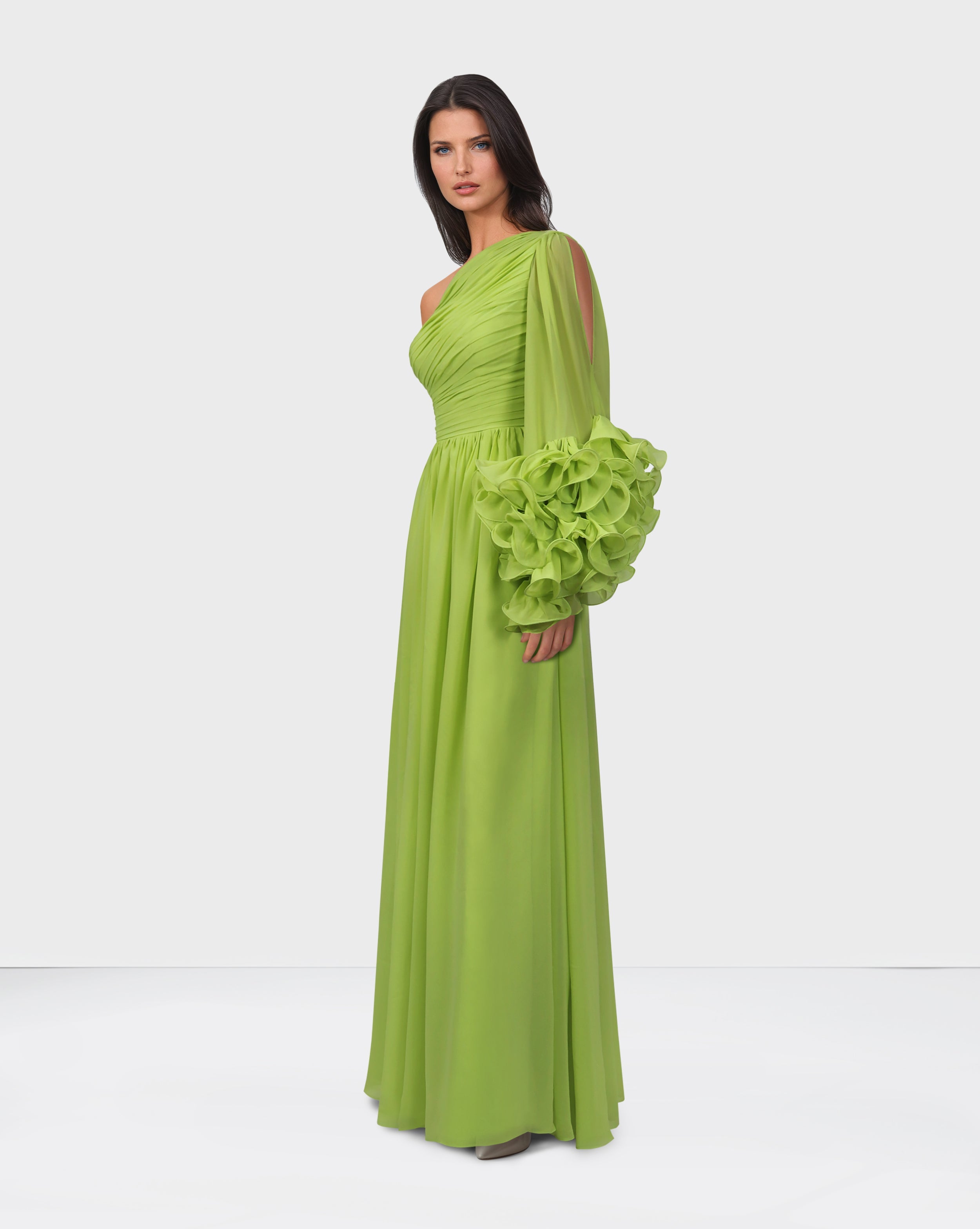 Draped dress with ruffled sleeve- Tarena