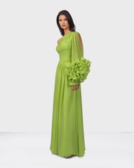 Draped dress with ruffled sleeve- Tarena