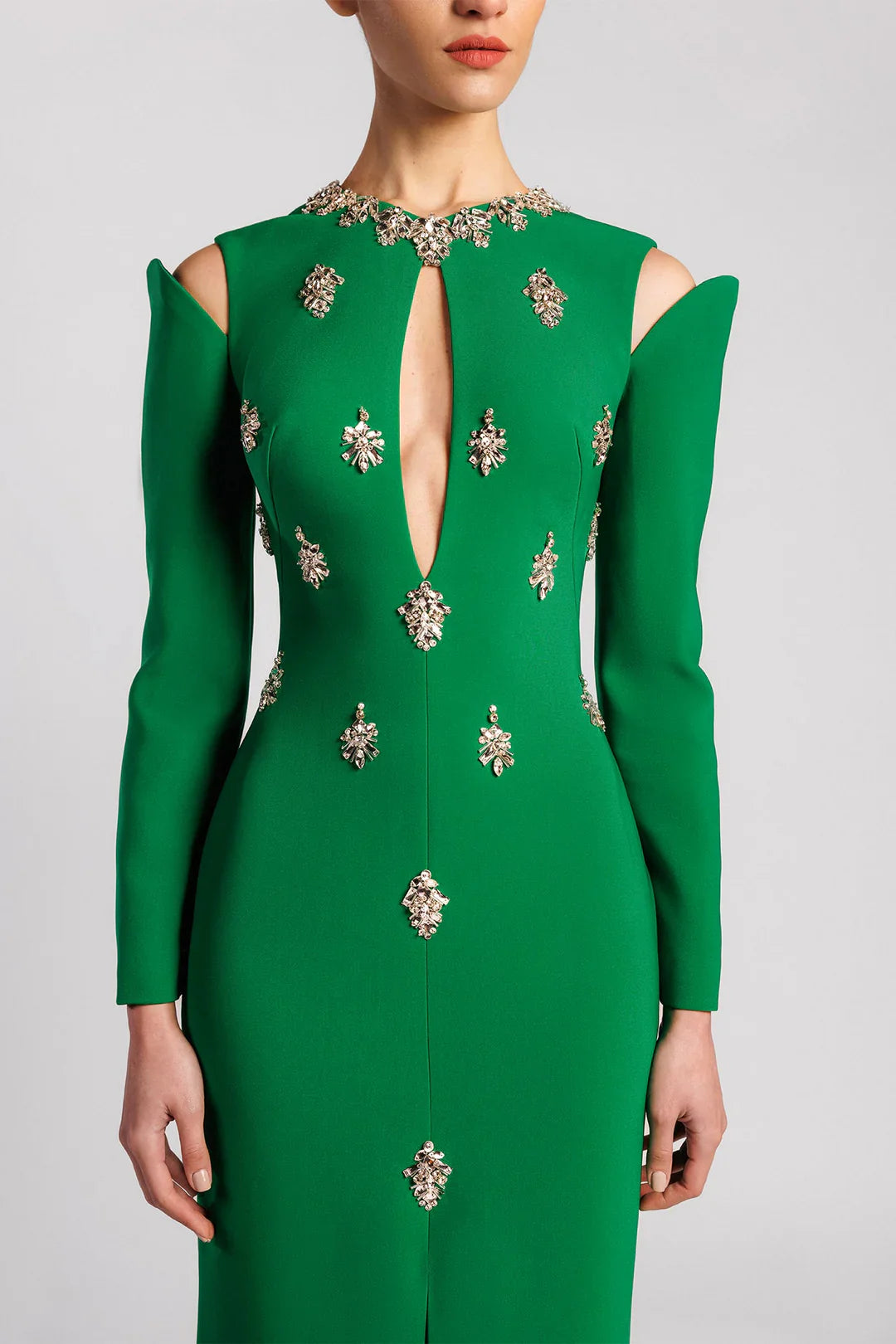 Long Sleeve Embellished Gown with Front Slit - NOIIR